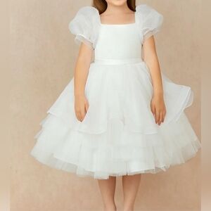 Flower girl communion and party White chiffon organza layered  dress size 10